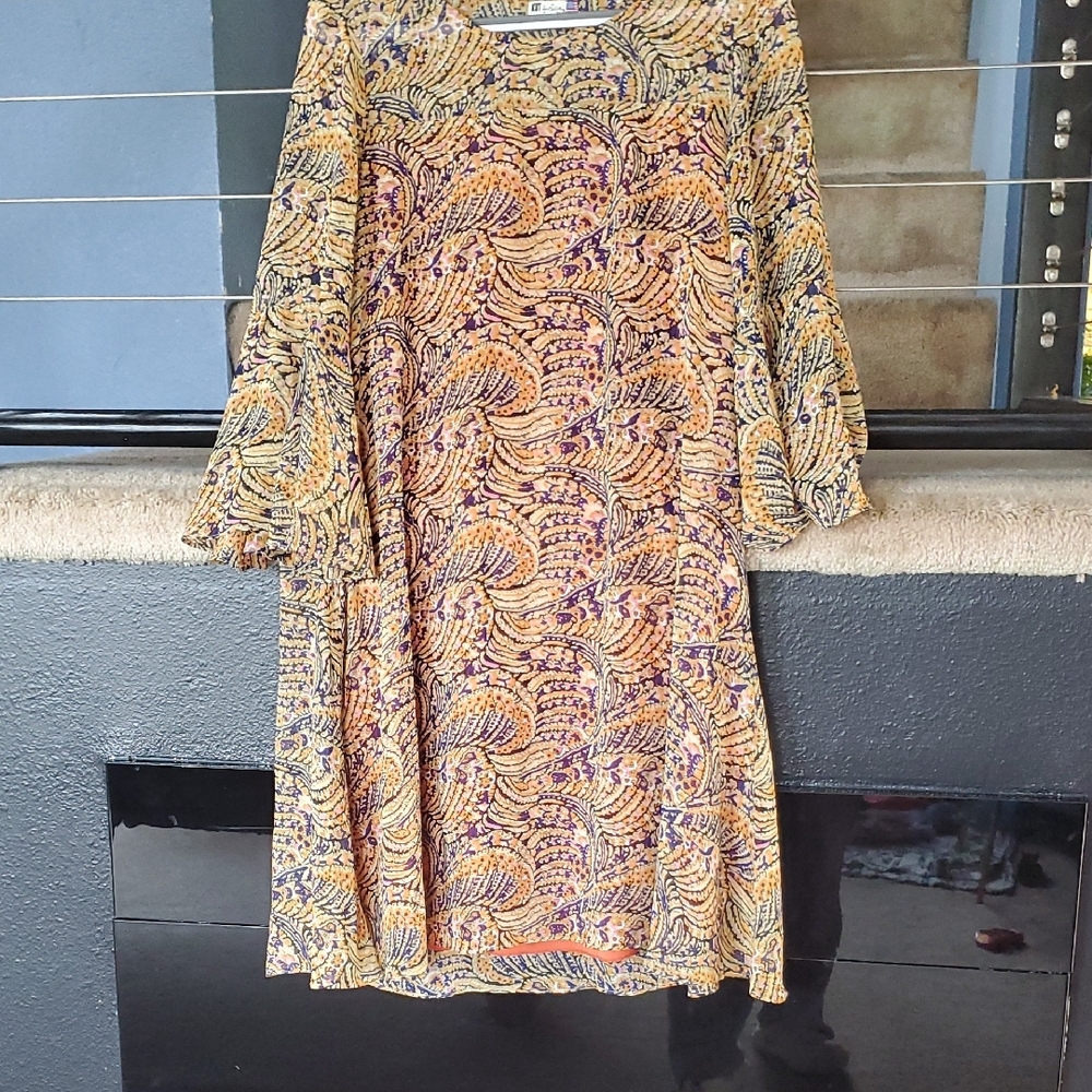 Kut from the Kloth Abstract Midi Dress - Blue and Yellow